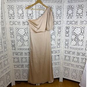 Sachin & Babi Chelsea Champagne One Shoulder Satin Gown Sz 12 Prom Formal Long